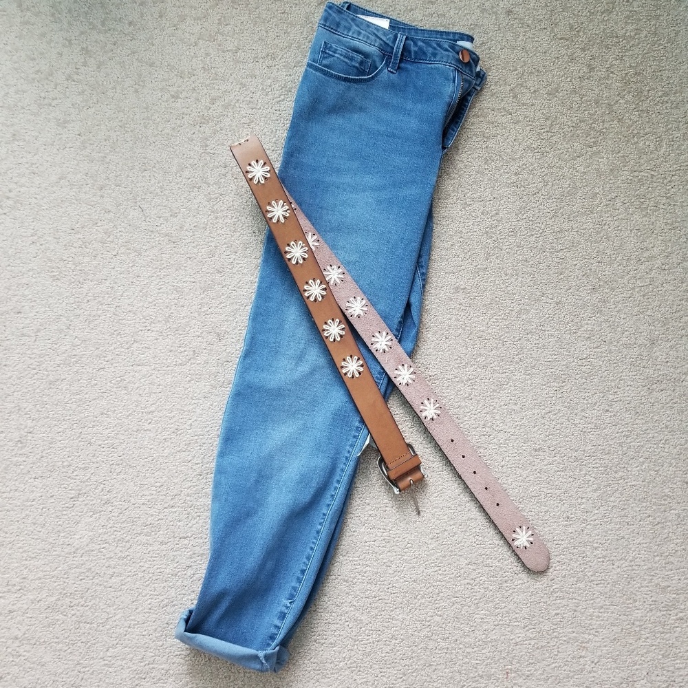 Target Light Brown Belt with Laced Cream Flowers
